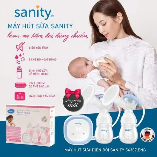 Máy Hút Sữa Điện Đôi Sanity S6307.ENG, Lực Hút Tốt, Siêu Yên Tĩnh, Ba Chế Độ Tùy Chỉnh